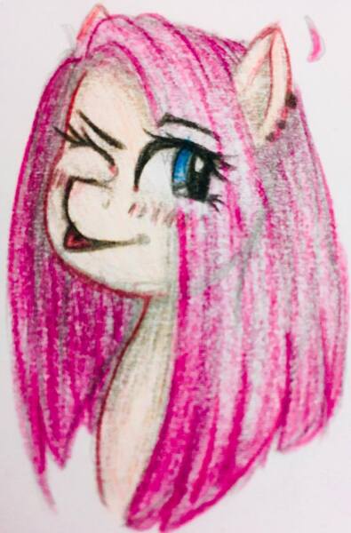 Size: 747x1136 | Tagged: safe, artist:dmagine, derpibooru import, pinkie pie, pony, bust, one eye closed, pinkamena diane pie, portrait, solo, tongue out, traditional art, wink