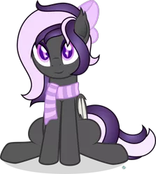 Size: 2000x2238 | Tagged: safe, artist:arifproject, derpibooru import, oc, oc:nightwalker, unofficial characters only, bat pony, 2018 community collab, derpibooru community collaboration, bat pony oc, clothes, ribbon, scarf, simple background, sitting, transparent background, vector