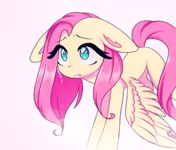 Size: 1104x945 | Tagged: safe, artist:lnspira, derpibooru import, fluttershy, pegasus, pony, crying, female, floppy ears, looking up, mare, missing cutie mark, sad, simple background, solo, spread wings, teary eyes, white background, wings