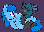 Size: 144x106 | Tagged: artist:graytr, derpibooru import, female, goo pony, oc, oc:flowheart, oc:synch, original species, picture for breezies, safe, snuggling, unofficial characters only