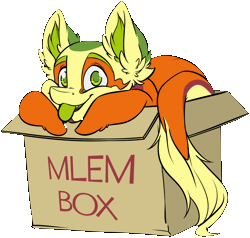 Size: 1541x1468 | Tagged: safe, artist:kez, derpibooru import, oc, oc:non toxic, unofficial characters only, monster pony, original species, pony, tatzlpony, :p, animated, blinking, box, cardboard box, cute, ear fluff, fangs, fluffy, leaning, looking at you, male, mlem, open mouth, pony in a box, silly, simple background, smiling, solo, tentacle tongue, tentacles, tongue out, transparent background