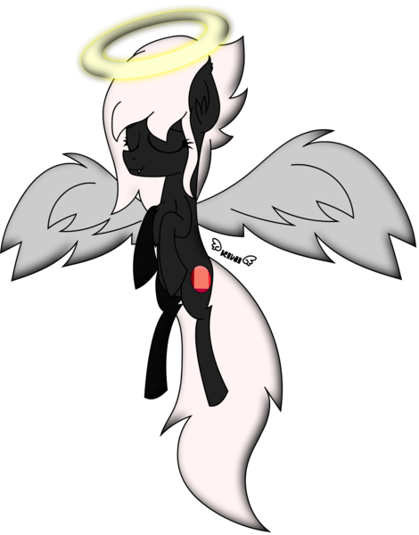 Size: 2038x2600 | Tagged: safe, artist:kiwipone, derpibooru import, oc, oc:midnight ruby, unofficial characters only, bat pony, angel, bat pony oc, halo, memorial, memory, rest in peace, simple background, transparent background