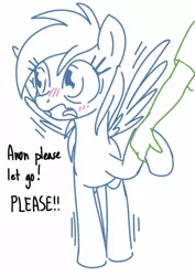Size: 450x634 | Tagged: safe, artist:stoic5, derpibooru import, rainbow dash, oc, oc:anon, human, pony, blushing, cute, dashabetes, embarrassed, holding hooves, human on pony hoof holding, shaking, shipping, simple background, spread wings, talking, tsunderainbow, tsundere, white background, wings, wobbling