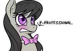 Size: 727x500 | Tagged: artist:reiduran, blushing, bowtie, derpibooru import, dialogue, ear fluff, edit, female, mare, octavia melody, professionalism, reaction image, safe, simple background, solo, stuttering, white background