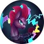 Size: 837x837 | Tagged: safe, artist:chirpy-chi, derpibooru import, tempest shadow, pony, unicorn, my little pony: the movie, broken horn, eye scar, female, horn, looking at you, mare, scar, simple background, solo, sparking horn, transparent background