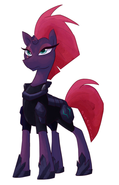 Size: 1000x1555 | Tagged: safe, artist:gintoki23, derpibooru import, tempest shadow, pony, unicorn, my little pony: the movie, armor, broken horn, eye scar, female, lidded eyes, mare, scar, simple background, solo, transparent background