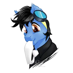 Size: 2000x2000 | Tagged: safe, artist:varaann, derpibooru import, oc, oc:neo miles, unofficial characters only, pony, bust, goggles, male, necktie, nom, portrait, simple background, solo, stallion, transparent background