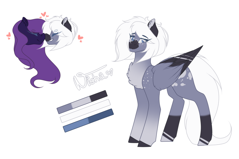 Size: 3000x2000 | Tagged: safe, artist:mauuwde, derpibooru import, oc, oc:ender heart, oc:nisha, unofficial characters only, pegasus, pony, bust, female, heart, high res, lesbian, mare, nuzzling, oc x oc, reference sheet, shipping, simple background, transparent background