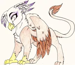 Size: 1024x881 | Tagged: safe, artist:evergreen-gemdust, derpibooru import, gilda, gryphon, chest fluff, colored wings, multicolored wings, solo, traditional art