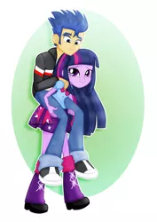 Size: 1600x2263 | Tagged: safe, artist:jucamovi1992, derpibooru import, flash sentry, twilight sparkle, human, equestria girls, carrying, clothes, couple, female, flashlight, humanized, humans riding humans, leg warmers, lifting, male, piggyback ride, pleated skirt, shipping, shoes, skirt, straight