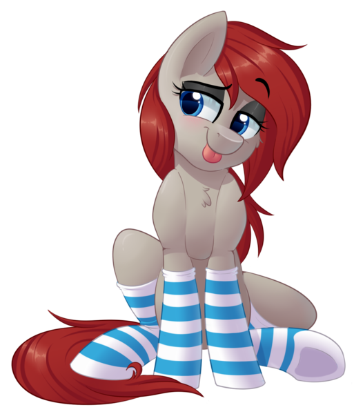 Size: 1147x1341 | Tagged: safe, artist:thegamblehorse, deleted from derpibooru, derpibooru import, oc, oc:ponepony, unofficial characters only, earth pony, pony, 2019 community collab, derpibooru community collaboration, :p, blushing, chest fluff, clothes, cute, eyeshadow, female, flirty, gift art, lidded eyes, makeup, mare, ocbetes, silly, simple background, smiling, socks, solo, striped socks, tongue out, transparent background