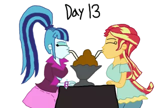 Size: 1089x734 | Tagged: safe, artist:bigpurplemuppet99, derpibooru import, sonata dusk, sunset shimmer, equestria girls, female, food, ice cream, lesbian, shipping, sunata