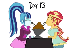 Size: 1089x734 | Tagged: safe, artist:bigpurplemuppet99, derpibooru import, sonata dusk, sunset shimmer, equestria girls, female, food, ice cream, lesbian, shipping, sunata