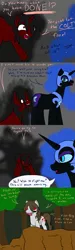 Size: 611x2036 | Tagged: safe, artist:jake heritagu, derpibooru import, nightmare moon, oc, oc:the colt, alicorn, earth pony, pony, unicorn, ask the colt, fanfic:silent ponyville, comic, female, male, red and black oc, tumblr