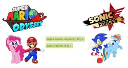 Size: 748x402 | Tagged: comparison, crossover, derpibooru import, female, interspecies, male, mario, mariopie, pinkie pie, rainbow dash, safe, shipping, sonicdash, sonic forces, sonic the hedgehog, sonic the hedgehog (series), straight, super mario odyssey, video game