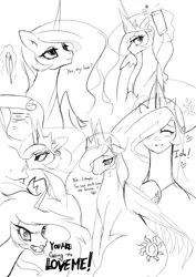 Size: 1447x2046 | Tagged: source needed, safe, artist:chigusa, derpibooru import, daybreaker, princess celestia, oc, oc:anon, human, pony, blushing, boop, canon x oc, collage, crying, cute, cutelestia, dialogue, eyes closed, feather, female, floppy ears, grayscale, hair over one eye, heart, human male, jewelry, lidded eyes, looking up, magic, male, mare, marriage proposal, mobile phone, monochrome, noseboop, open mouth, phone, regalia, sad, selfie, sharp teeth, sitting, smiling, sweat, sweatdrop, talking, tears of pain, teeth, telekinesis, traditional royal canterlot voice, yandere, yelling, you're going to love me