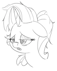 Size: 1178x1455 | Tagged: safe, artist:esfelt, derpibooru import, starlight glimmer, pony, unicorn, bags under eyes, black and white, bust, female, floppy ears, grayscale, lidded eyes, mare, messy mane, monochrome, open mouth, portrait, sick, simple background, sketch, snot, solo, white background