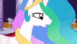 Size: 1280x738 | Tagged: alicorn, confused, derpibooru import, pacing, princess celestia, safe, screencap, statue, the return of harmony, worried