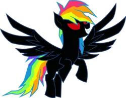 Size: 454x350 | Tagged: safe, artist:venjix5, derpibooru import, rainbow dash, pegasus, pony, secrets and pies, alternate design, edgy, evil pie hater dash, fangs, red eyes, red eyes take warning, simple background, spread wings, this isn't even my final form, transparent background, vector, wings