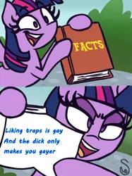 Size: 760x1015 | Tagged: 2 panel comic, alicorn, artist:quarium edits, comic, derpibooru import, ed edd n eddy, edit, exploitable, exploitable meme, gay, male, meme, op is right you know, solo, suggestive, template, trap, twilight's fact book, twilight sparkle, twilight sparkle (alicorn), vulgar