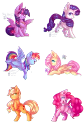 Size: 1024x1530 | Tagged: safe, artist:prettyshinegp, derpibooru import, applejack, fluttershy, pinkie pie, rainbow dash, rarity, twilight sparkle, twilight sparkle (alicorn), alicorn, butterfly, pony, backwards cutie mark, bipedal, book, female, flying, looking at you, lying down, mane six, mare, one eye closed, prone, simple background, sitting, smiling, spread wings, transparent background, wings