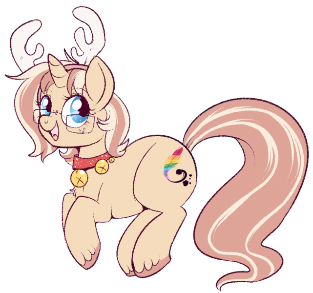 Size: 750x702 | Tagged: safe, artist:lulubell, derpibooru import, oc, oc:lulubell, unofficial characters only, pony, unicorn, antlers, female, glasses, jingle bells, mare, reindeer antlers, simple background, solo, transparent background, unshorn fetlocks