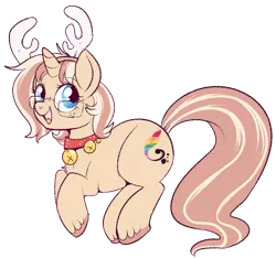 Size: 750x702 | Tagged: safe, artist:lulubell, derpibooru import, oc, oc:lulubell, unofficial characters only, pony, unicorn, antlers, female, glasses, jingle bells, mare, reindeer antlers, simple background, solo, transparent background, unshorn fetlocks