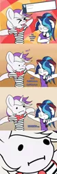 Size: 1024x3072 | Tagged: safe, artist:lefthighkick, derpibooru import, shining armor, oc, oc:zab, ask bottom armor, awkward moment, bottom armor, dialogue, femboy, french, :i, image, male, oh dats sad, png, shining femboy armor, trap, tumblr, what is love