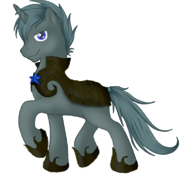 Size: 900x900 | Tagged: safe, artist:soulcreeper12, derpibooru import, oc, oc:scope sight, unofficial characters only, pony, unicorn, 2018 community collab, derpibooru community collaboration, armor, looking at you, male, photoshop, simple background, smiling, smirk, stallion, transparent background