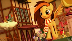 Size: 4000x2250 | Tagged: 3d, apple bloom, applejack, artist:11-shadow, artist:blackspoiler, clothes, cloud, derpibooru import, oc, oc:coffin tree, pinkie pie, ponyville, rainbow dash, rarity, safe, scarf, scootaloo, sweetie belle