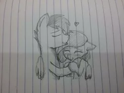 Size: 960x720 | Tagged: safe, artist:sugar morning, derpibooru import, oc, oc:slipstream, oc:sugar morning, unofficial characters only, pegasus, pony, cute, eyes closed, female, heart, in love, kissing, lined paper, love, male, mare, oc x oc, shipping, sketch, stallion, straight, sugarstream, traditional art