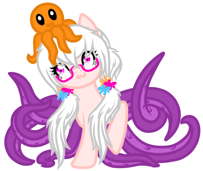 Size: 1423x1200 | Tagged: 2018 community collab, :3, artist:purpleloverpony, cute, derpibooru community collaboration, derpibooru import, female, glasses, hairband, monster pony, oc, ocbetes, oc:tavita kala splat, octopony, octopus, original species, pigtails, safe, simple background, solo, transparent background, unofficial characters only