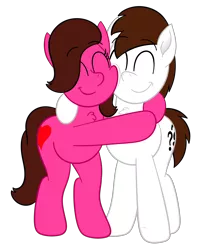 Size: 2178x2728 | Tagged: safe, artist:aarondrawsarts, derpibooru import, oc, oc:brain teaser, oc:rose bloom, unofficial characters only, earth pony, pony, 2018 community collab, derpibooru community collaboration, brainbloom, community related, couple, cuddling, hug, oc x oc, shipping, simple background, snuggling, transparent background