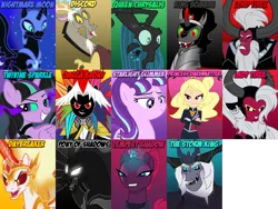 Size: 2000x1500 | Tagged: artist:dashiemlpfim, crown, daybreaker, derpibooru import, discord, jewelry, king sombra, lady tirek, lord tirek, my little pony: the movie, nightmare moon, oc, oc:omega brony, oc:princess dark matter, oc:twivine sparkle, pony of shadows, queen chrysalis, regalia, rule 63, safe, starlight glimmer, storm king, tempest shadow, twivine sparkle