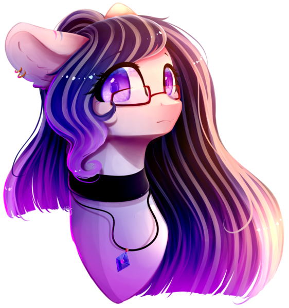 Size: 2191x2341 | Tagged: safe, artist:magicalbrownie, derpibooru import, oc, oc:ina heart, unofficial characters only, pony, bust, choker, ear piercing, earring, female, glasses, high res, jewelry, mare, necklace, piercing, portrait, simple background, solo, transparent background