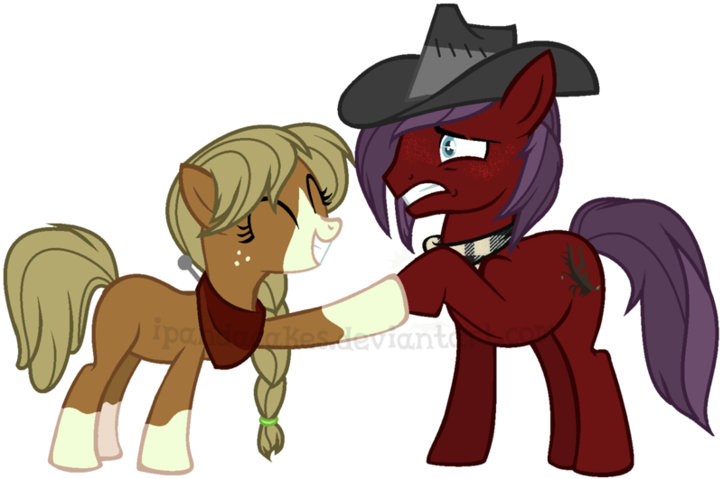 Size: 1179x782 | Tagged: safe, artist:ipandacakes, derpibooru import, oc, oc:arkansas black, oc:bailey sweet, unofficial characters only, earth pony, pony, female, hat, male, mare, offspring, parent:applejack, parent:big macintosh, parent:sugar belle, parent:troubleshoes clyde, parents:sugarmac, parents:troublejack, simple background, socks (coat marking), stallion, transparent background