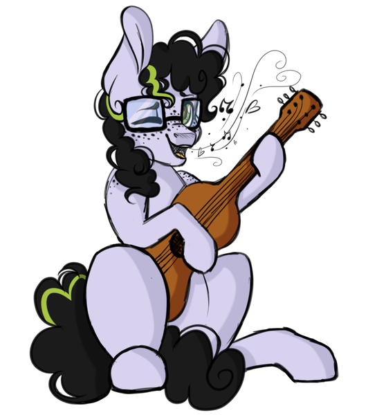 Size: 1000x1100 | Tagged: safe, artist:autumnheart462, derpibooru import, oc, oc:ronnie, unofficial characters only, earth pony, pony, bad guitar anatomy, glasses, guitar, male, simple background, singing, solo, stallion, white background