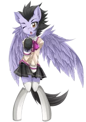 Size: 1240x1754 | Tagged: suggestive, artist:jinzhan, derpibooru import, oc, oc:wing, unofficial characters only, pegasus, pony, clothes, crossdressing, femboy, male, school uniform, simple background, solo, solo male, stockings, thigh highs, transparent background