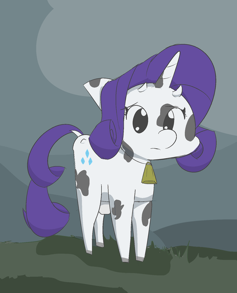 Size: 1280x1582 | Tagged: artist:davierocket, bell, cow, cowbell, derpibooru import, raricow, rarity, safe, simple background, solo, species swap