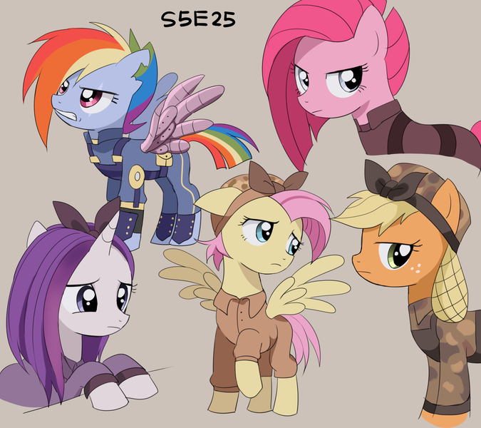 Size: 2250x2000 | Tagged: safe, artist:ryuu, derpibooru import, applejack, fluttershy, pinkie pie, rainbow dash, rarity, pony, the cutie re-mark, alternate timeline, amputee, apinkalypse pie, apocalypse dash, apocalypse fluttershy, applecalypsejack, augmented, crystal war timeline, pinkamena diane pie, prosthetic limb, prosthetic wing, prosthetics, rarity the riveter