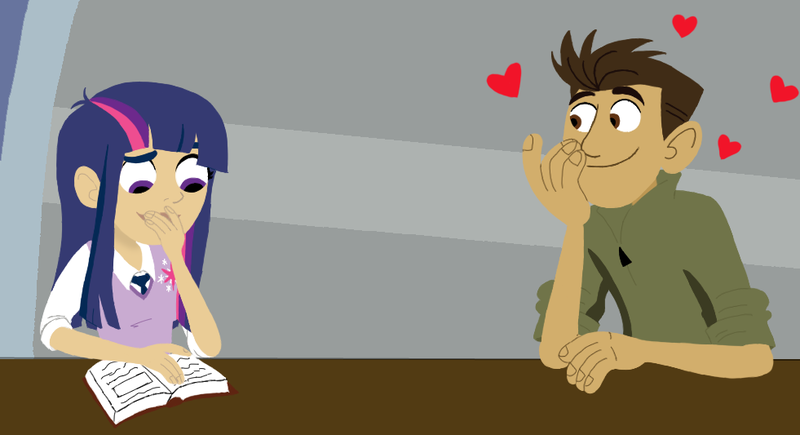 Size: 981x533 | Tagged: artist:skyfall00silva, chris kratt, crossover, crossover shipping, derpibooru import, female, human, humanized, male, reading, safe, shipping, straight, style emulation, twilight sparkle, wild kratts