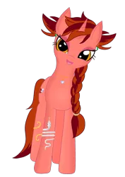 Size: 1240x1754 | Tagged: safe, artist:fimbulvinter, derpibooru import, oc, oc:ruby quartz, unofficial characters only, unicorn, 2018 community collab, derpibooru community collaboration, armlet, braid, diamond, ear piercing, earring, female, gem, jewelry, looking at you, mare, piercing, simple background, smiling, solo, transparent background