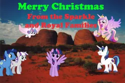 Size: 798x529 | Tagged: alicorn, artist:didgereethebrony, australia, ayers rock, christmas 2017, derpibooru import, kata-tjuta, merry christmas, night light, princess cadance, princess flurry heart, safe, shining armor, twilight sparkle, twilight sparkle (alicorn), twilight velvet, uluru