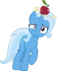 Size: 3063x3816 | Tagged: safe, artist:frownfactory, derpibooru import, trixie, unicorn, uncommon bond, .svg available, apple, circling stars, dazed, female, food, horn, horn impalement, majestic as fuck, mare, simple background, solo, stars, svg, transparent background, vector