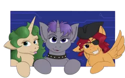 Size: 1280x805 | Tagged: safe, artist:digoraccoon, derpibooru import, oc, oc:mirror armor, oc:springboard jackie, oc:switchblade, unofficial characters only, pony