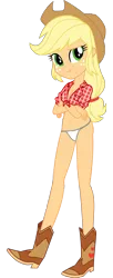 Size: 900x2200 | Tagged: suggestive, artist:mlgskittles, derpibooru import, edit, editor:marno, vector edit, applejack, equestria girls, braless, breasts, clothes, female, front knot midriff, midriff, panties, simple background, solo, solo female, thong, transparent background, underwear, underwear edit, vector