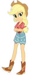 Size: 900x2200 | Tagged: safe, artist:mlgskittles, derpibooru import, edit, edited edit, editor:slayerbvc, vector edit, applejack, equestria girls, legend of everfree, boots, braless, breasts, crossed arms, female, front knot midriff, midriff, shoes, simple background, solo, transparent background, vector