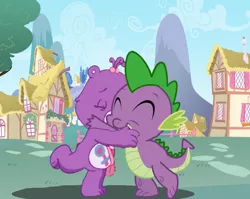 Size: 1092x868 | Tagged: artist:ianpony98, bag, care bears, care bears adventures of care a lot, crossover, derpibooru import, dragon, hug, purse, safe, share bear, spike