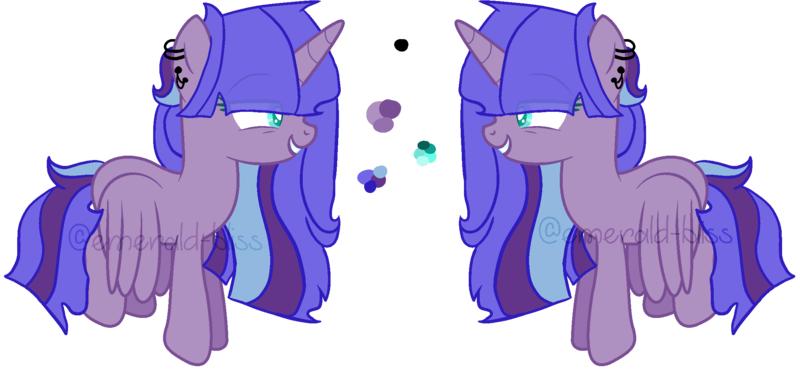 Size: 2188x1018 | Tagged: safe, artist:emerald-bliss, derpibooru import, oc, unofficial characters only, alicorn, pony, alicorn oc, ear piercing, earring, female, flying, jewelry, magical lesbian spawn, mare, offspring, parent:princess luna, parent:twilight sparkle, parents:twiluna, piercing, simple background, solo, transparent background