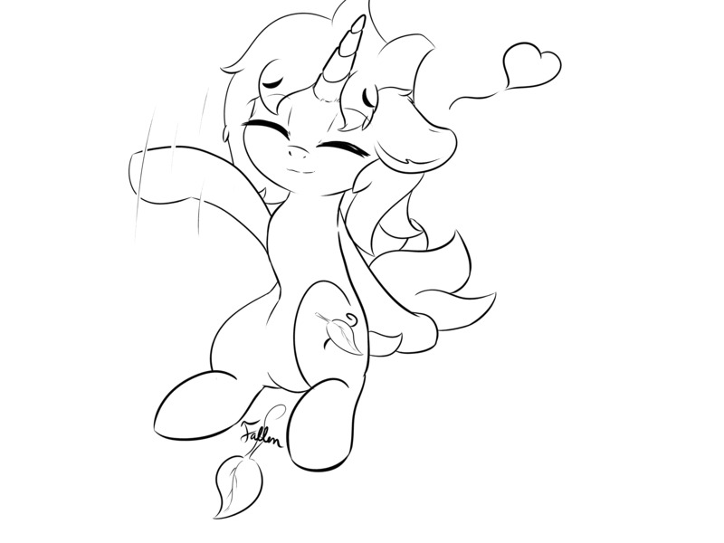 Size: 6400x4800 | Tagged: safe, artist:lurker, derpibooru import, oc, unnamed oc, unofficial characters only, unicorn, absurd resolution, eyes closed, grayscale, heart, male, monochrome, raised hoof, sitting, smiling, solo, stallion, trap, waving